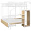 Lit superposé simple au-dessus d'un lit double en métal avec tiroir et échelle de rangement latérale et garde-robe