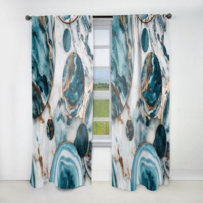 Trindle - Blue Gold Half Circle Marble Abstract I - Modern Curtain - Velvet Room Darkening - 1 panel