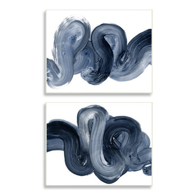 " Curved Abstract Brushstroke Organic Blue Gray " 2 Piece Art Graphic Art Print