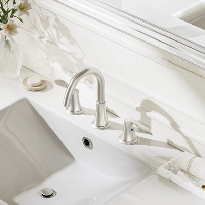 Robinet de salle de bain espacé en nickel brossé 8 pouces - Vaporisateur escamotable, Bonde escamotable en métal, Conduites d'alimentation en eau, 2 poignées pour lavabo à 3 trous