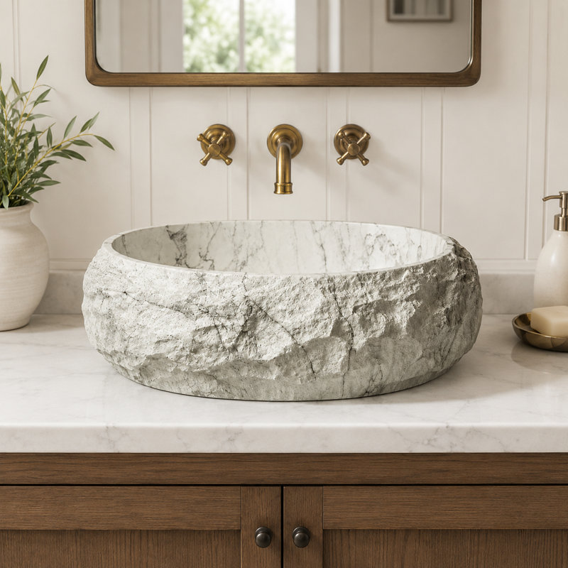 Lavabo de salle de bain vasque en résine 18 "ivoire avec texture de pierre artistique
