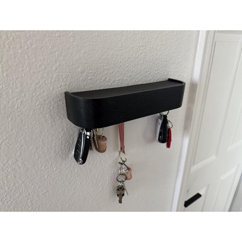 Crochet minimaliste minimaliste | Support mural moderne pour porte-clés avec tablette en bois | Porte-clés pour mur comme organisateur de vestibule | Chêne, noir