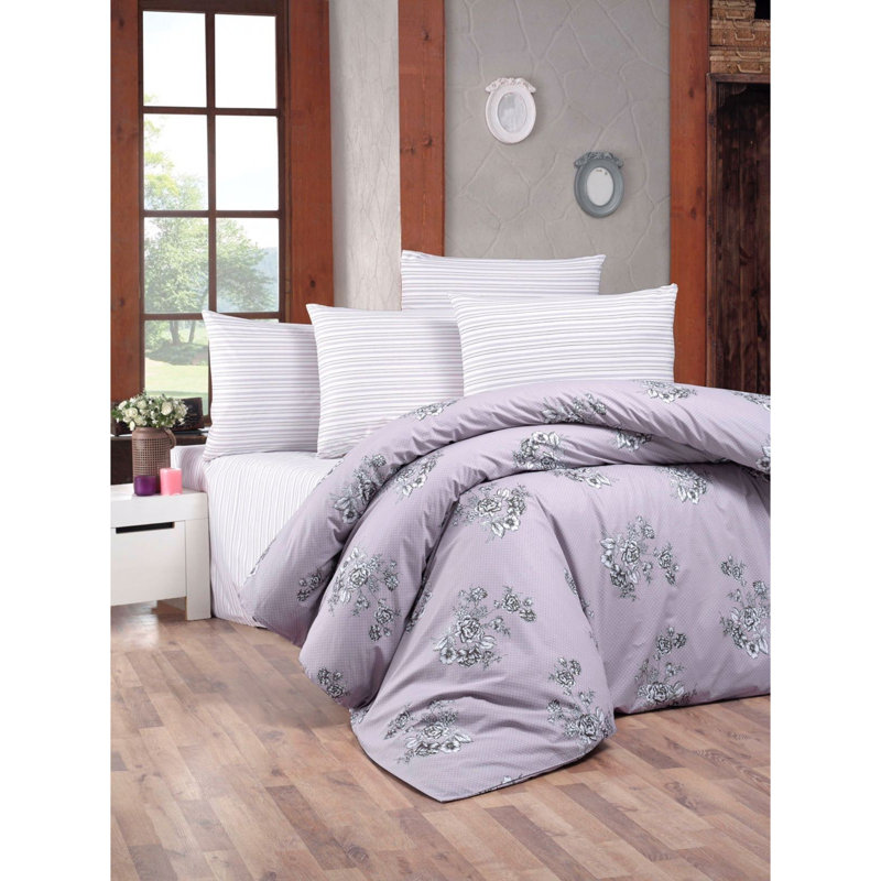 Ensemble de housse de couette 100% coton Jarrow, Housse de couette simple + 1 taie d'oreiller 31 po, Lilas