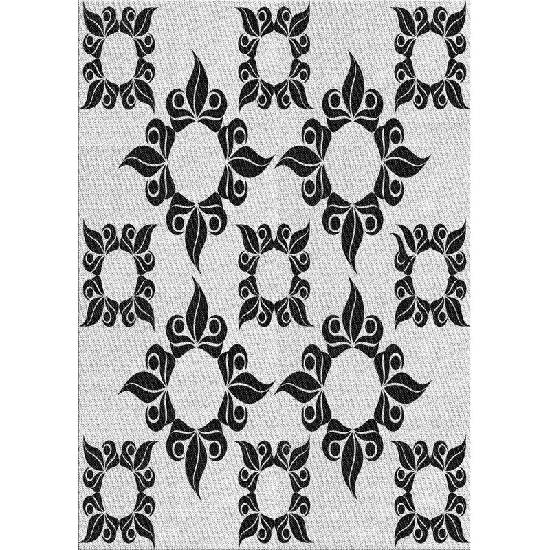 Tapis blanc/noir tissé à la machine, Rond 5 pi