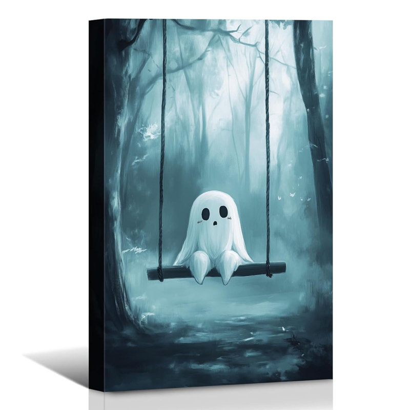 Reproduction d'art d'Halloween sur toile, impression de fantôme drôle dans la forêt, décoration murale gothique foncé pour salon, chambre à coucher