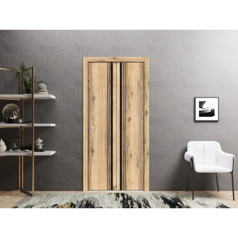 Porte pliante en bois massif massif, 64 po x 84 po, Chêne