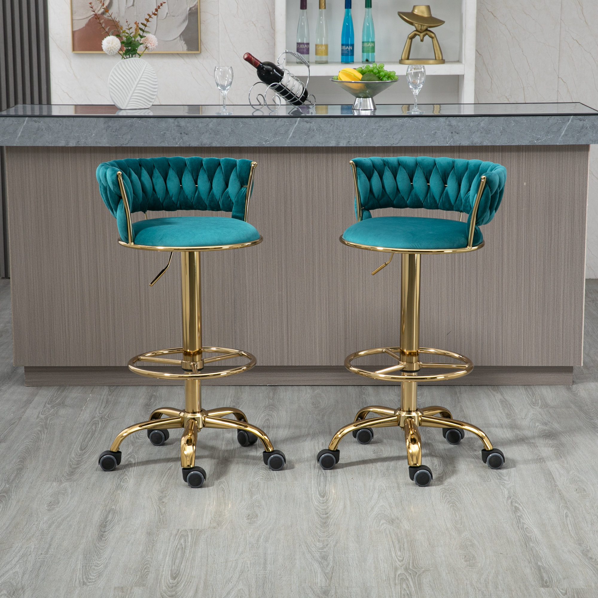 Everly Quinn Salette Swivel Upholstered Adjustable Height Counter Stool