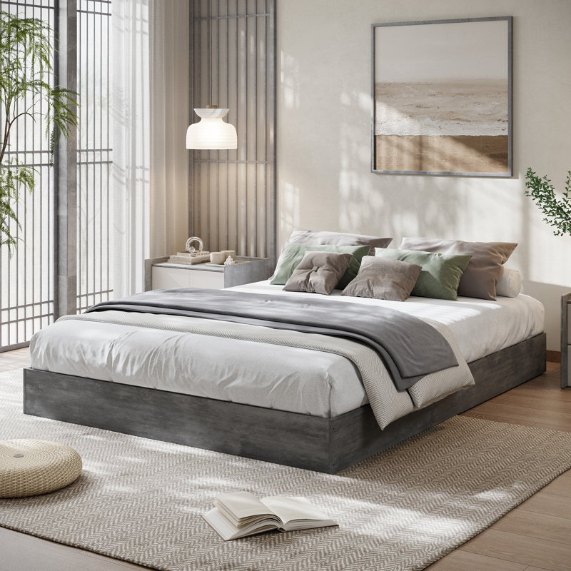 Structure de lit plateforme double - support de lattes en bois naturel, aucun sommier nécessaire, conception pleine grandeur, structure sans tête de lit minimaliste, assemblage facile, base robuste et à l'épreuve de la poussière