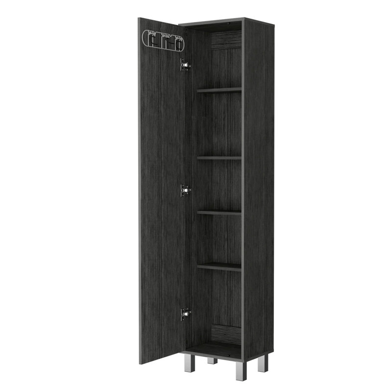 Rangement ergonomique dans une armoire en chêne - 5 tablettes, solution de suspension de balai, rangement efficace pour plus d'espace