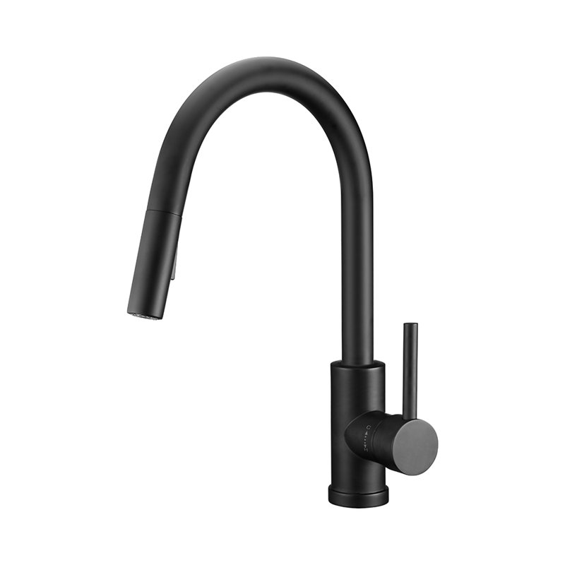 Robinet de cuisine rétractable à une poignée et deux modes, Noir mat
