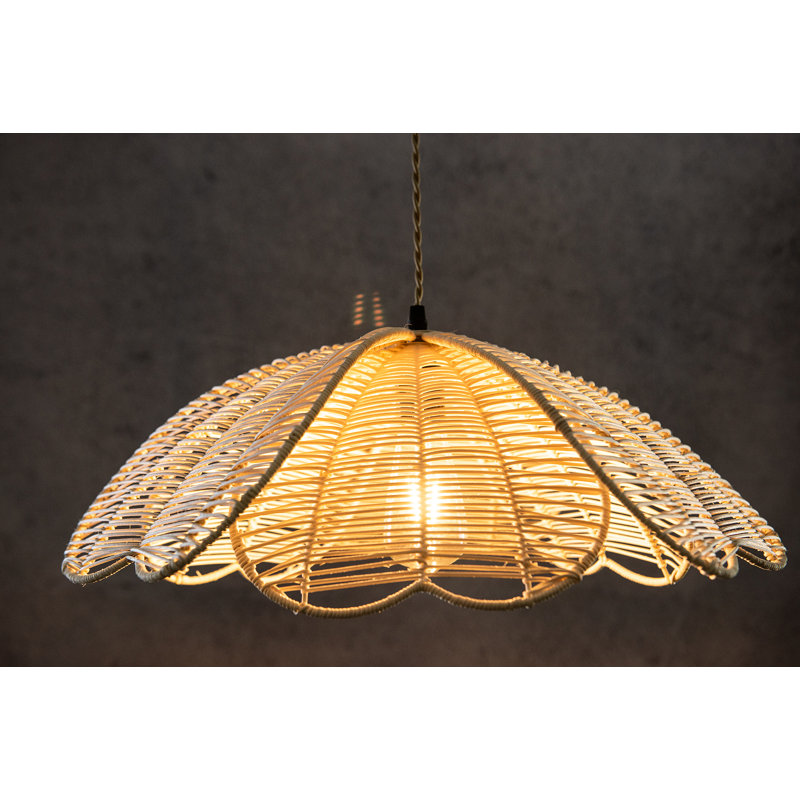 Argenziano 1 - Light Modern Natural Rattan Pendant Light Handmade Flower Shade hanging Light in Brass Finish Boho Decor