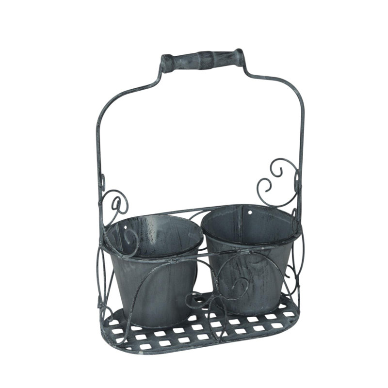 Metal Garden 2 Pot Palnter, Grey