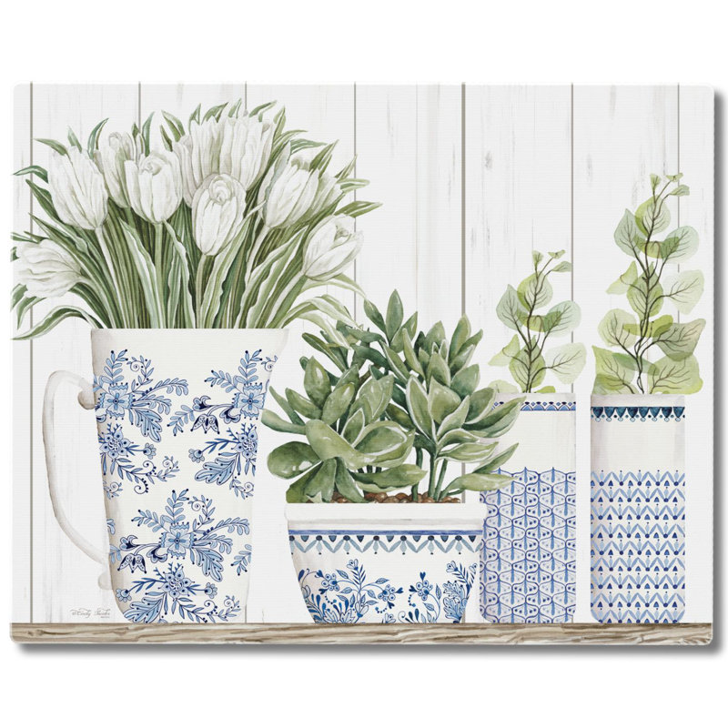 Blue & White Floral Tempered Glass Cutting Board 15" x 12"