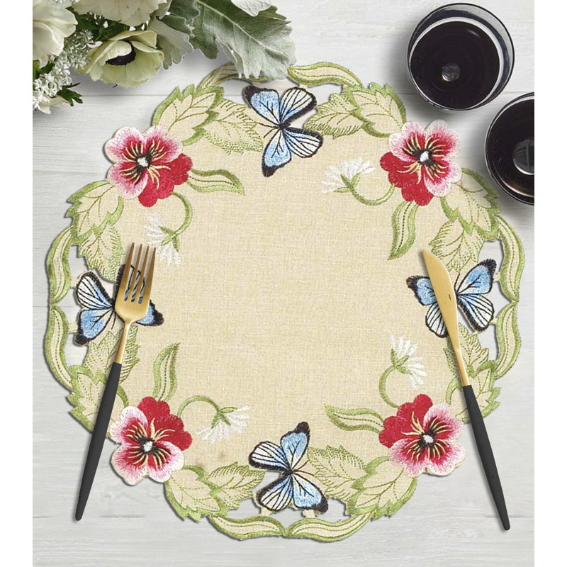Aneil Floral Embroidered Doilies for Table Set of 4 Round Placemats of Maliana Collection for Table Decor
