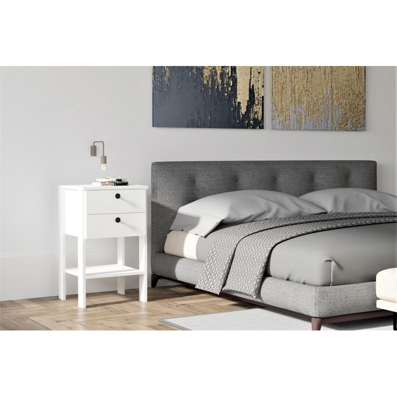 Modern White Nightstand, 17.3 x 29.5 x 17.3 Inches | 100% Melamine Coated Particle Board, Thickness: 0.7 Inches | Scandinavian Design, Durable & Stylish, Perfect for Bedroom Storage & Decor