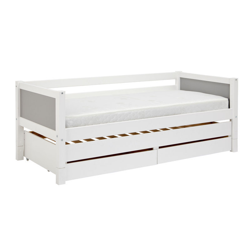 Booth Solid Wood Daybed with Trundle, White/Grey