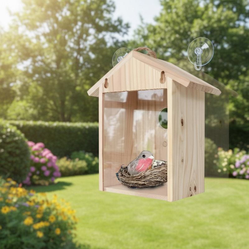 Maison d'oiseaux suspendue avec ventouses et nid d'oiseau
