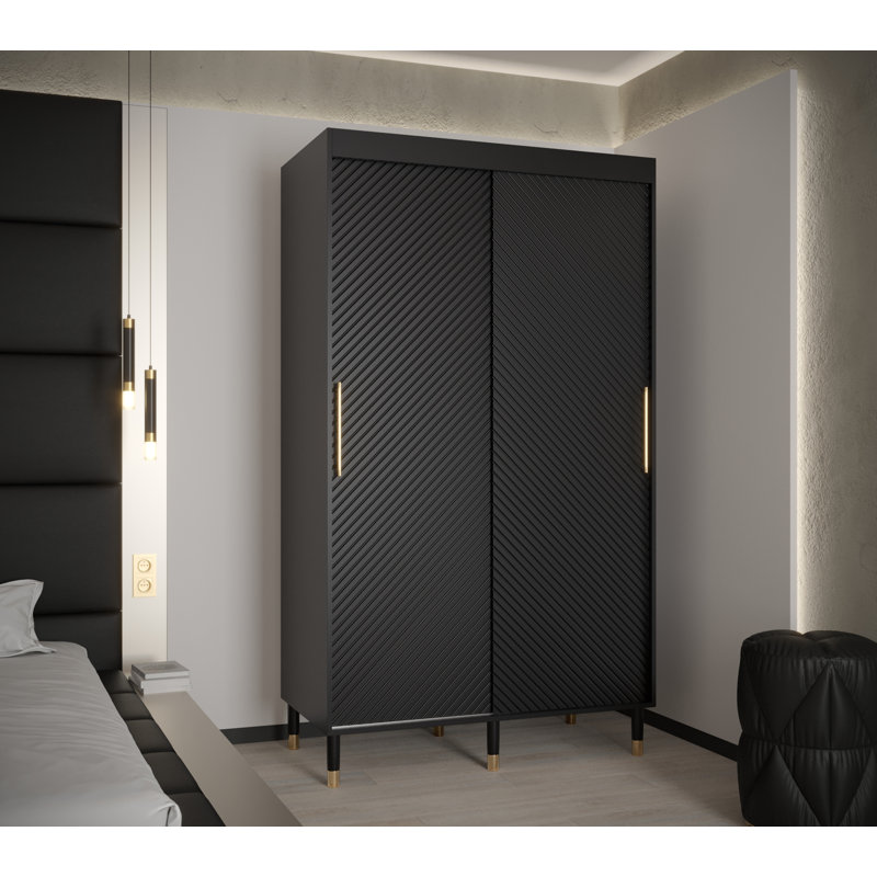 Kynzleigh Manufactured Wood Wardrobe, 208cm H x 120cm W x 62cm D, Black