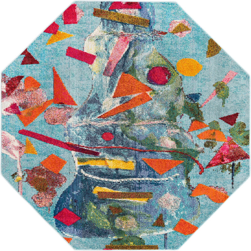 Washable Abstract Indoor Rug, Octagon 7'10" x 7'10"