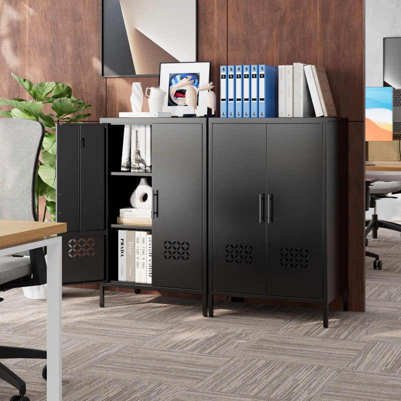 Armoire garde-manger en métal 42 po H, armoires de rangement pour garde-manger avec 2 tablettes, pour salle de bain de bureau à domicile, assemblage requis, noir