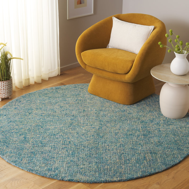 Lashica 101 Hand Tufted Imported Handspun Wool/Cotton No Pattern Indoor Use Only Rug in Light Blue/Beige, Round 6'