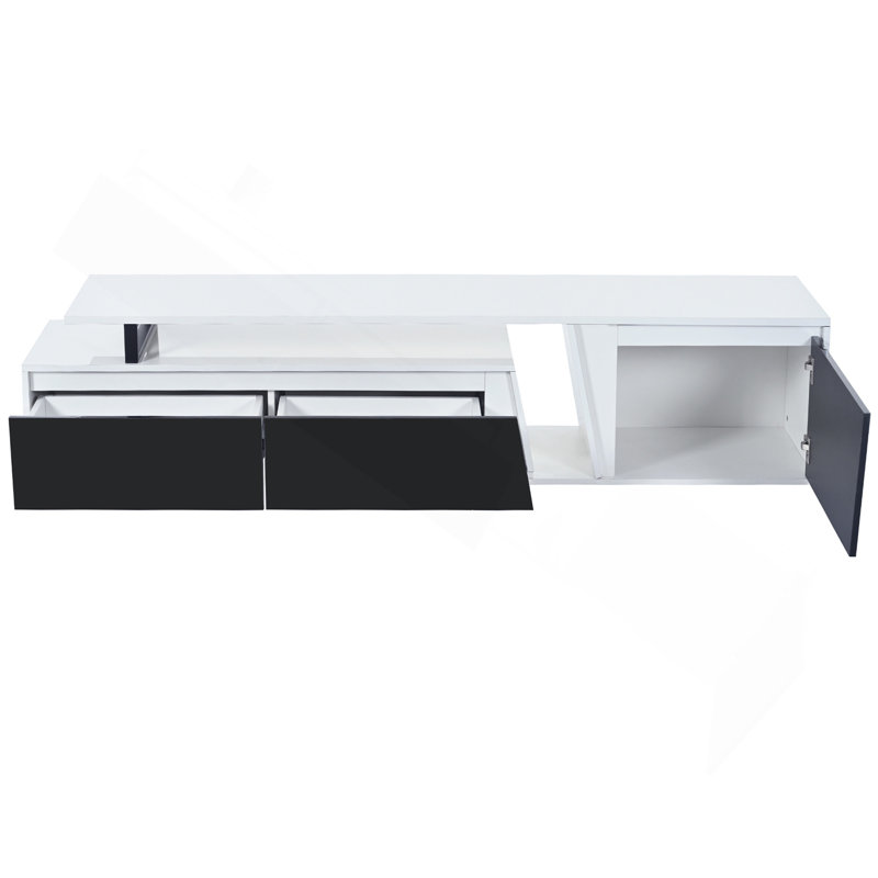 Meuble télé moderne, minimaliste, rectangulaire, extensible, avec 2 tiroirs et 1 armoire pour le salon, jusqu'à 100 po, Blanc