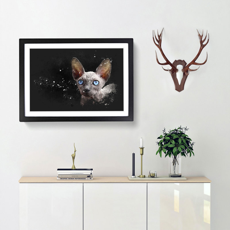 Blue Eyed Sphynx Cat - Single Picture Frame Painting on MDF, Black Framed, 62cm H x 87cm W x 2cm D