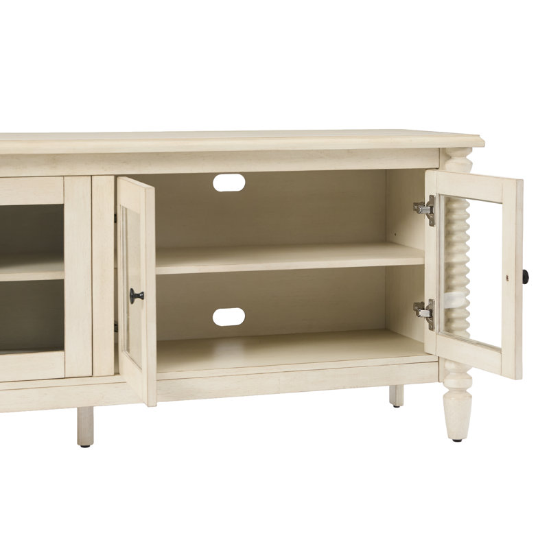 Meuble télé avec rangement 60 po, 24.25" H x 60" W x 15.75" D, Blanc antique