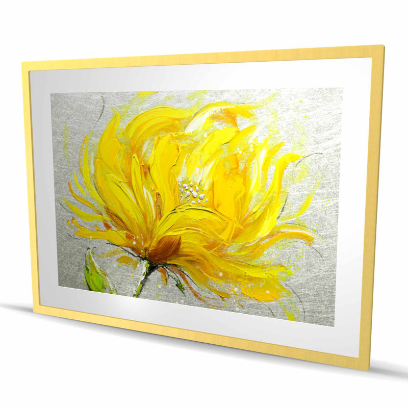 Fleur jaune moelleuse - imprimé mat gris encadré | Décoration intérieure