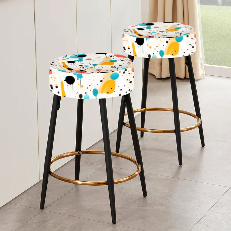 Ensemble de 2 tabourets de bar Fashion à pois jaunes et bleus Mid-Century