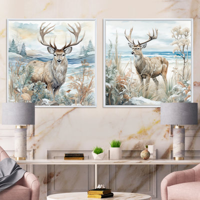 Ensemble de 2 cerfs charmants en hiver