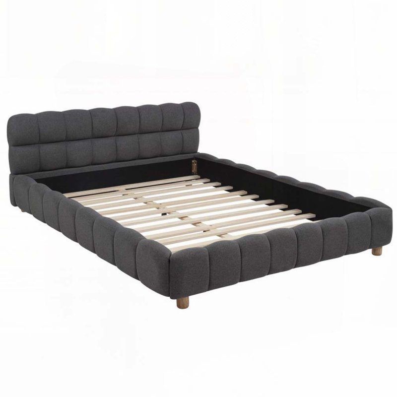 Lit rembourré en tissu à profil bas, Gris
