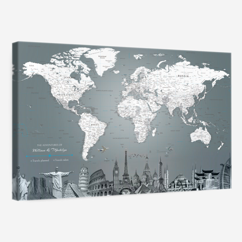Carte du monde personnalisée, H 30 po x l 45 po, Oui