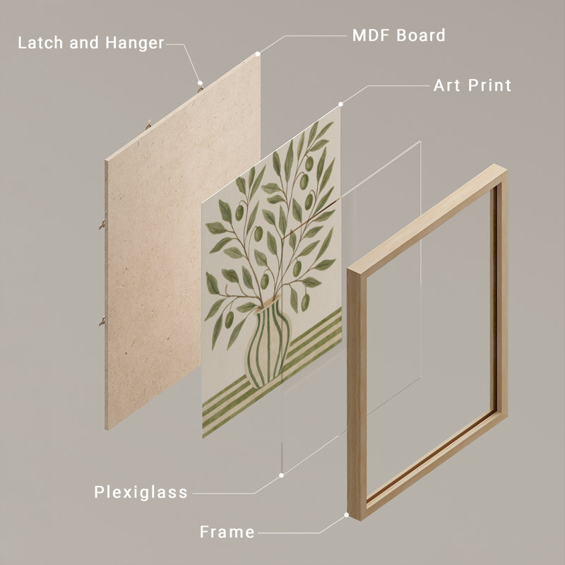 "Olive Branch", ensemble de 2 reproductions d'art mural encadrées dans un vase, Naturel, H 14 po x l 11 po