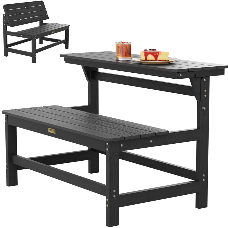 Folding Picnic Outdoor Table Convertible Bench Patio Dining Set, Black