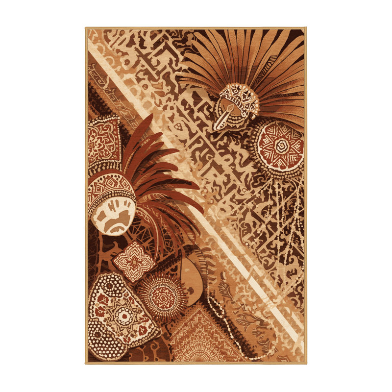 Machine Washable Benson Global Inspired Moroccan Rug in Brown – LightBrown Binding, 5x7