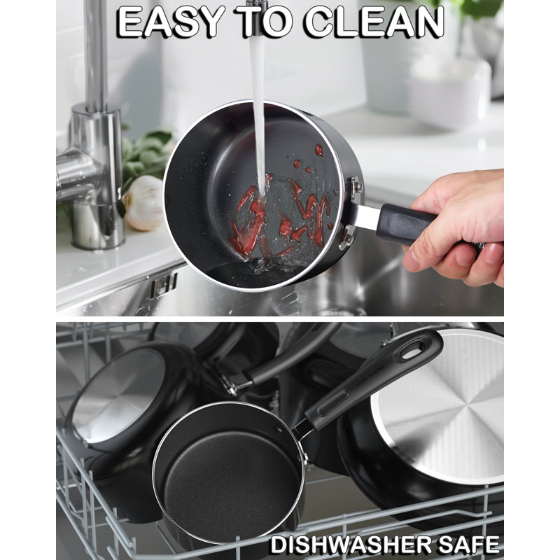 3 Quart Black Aluminum Non-stick Saucier with Glass Lid