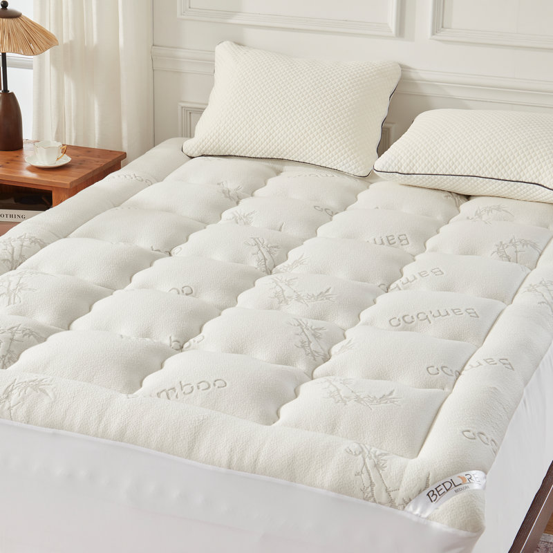 Surmatelas en rayonne de bambou BEDLORE®, surmatelas avec poche profonde de 6 à 18 po, surmatelas moelleux pour soulager les maux de dos