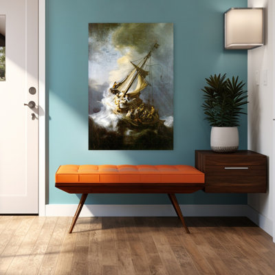 The Storm On The Sea Of Galilee Classic Abstract Coastal Ocean Wall Art Print by Rembrandt van Rijn - 1 Piece Wrapped Canvas Wall Art