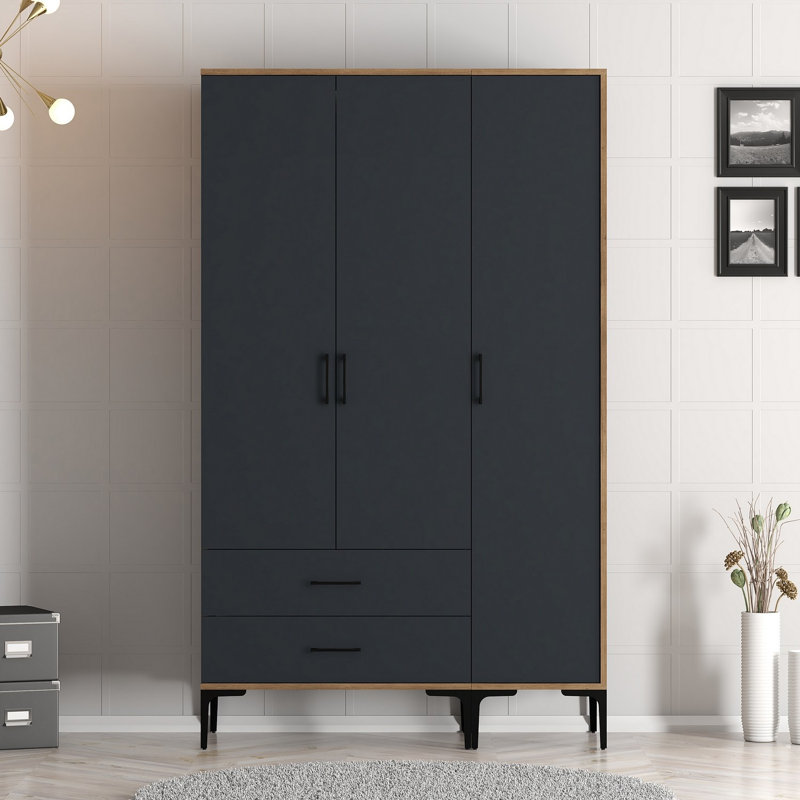Berend 3 Door Manufactured Wood Wardrobe, Walnut/Anthracite
