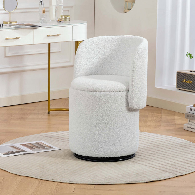 Tabouret de coiffeuse pivotant avec rangement - Fauteuil demi-tonneau - Lit pour chat gratuit, Tissu beige clair / nounours