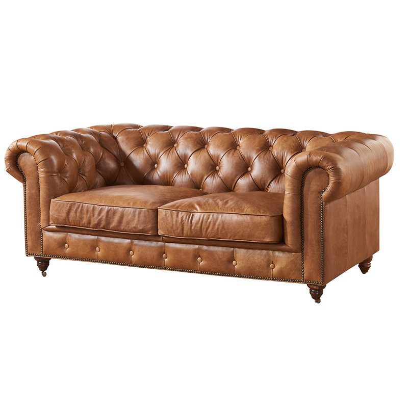 Jarique 72'' Upholstered Loveseat, Light Chestnut Genuine Leather