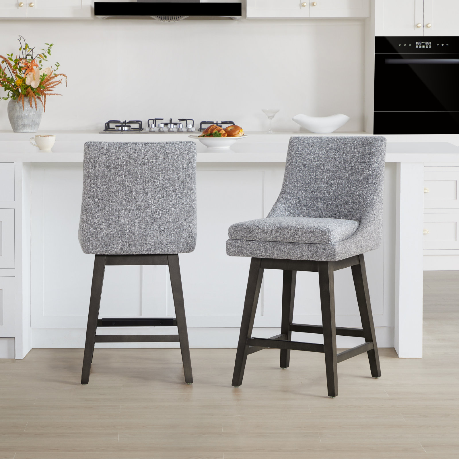 Zahara 26" Swivel Bar Stool, Nathan Gray Tweed/Walnut
