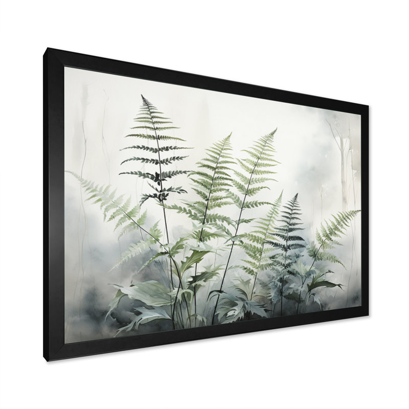 Ferns Silver Whispers II - fougères, impressions sur toile, H 16 po x l 32 po x P 1 po, Cadre simple noir