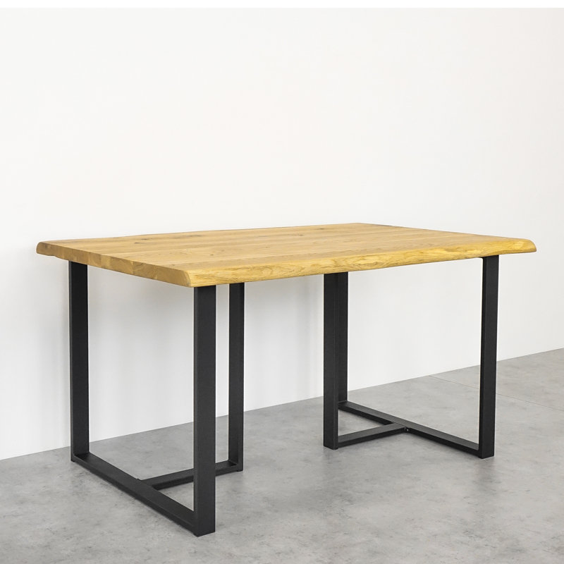 Feasterville Oak Solid Wood Top Metal Base Dining Table, 75 x 120 x 80cm