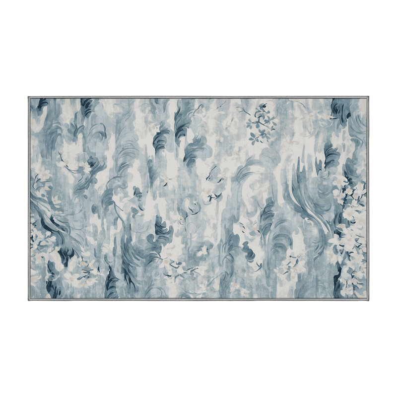 Machine Washable Gray Area Rug, Rectangle 7' x 9'