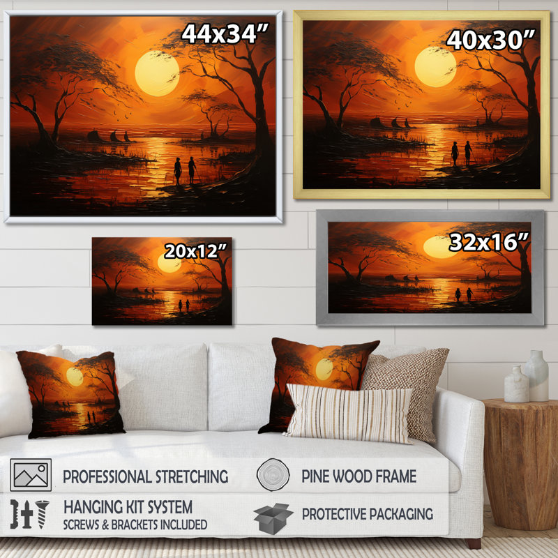 Coucher de soleil africain tribal II - décoration murale tribal africain, H 12 po x l 20 po x P 1 po, Toile tendue