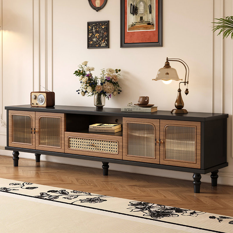 Meuble télé de style français avec rangement rétro, Noir / brun, H 21,7 po x L 94,5 po x l 15,7 po