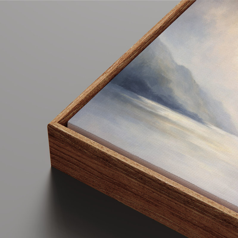 Art mural encadré sur toile - Horizon du lac serein avec lumière douce et montagnes lointaines - 16 po x 24 po, 24 po x 36 po