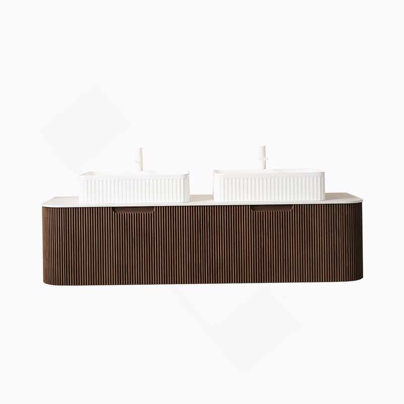 Meuble-lavabo mural avec lavabo, avec armoire de rangement, tiroirs et lavabos en céramique pour une utilisation pratique dans la salle de bain.